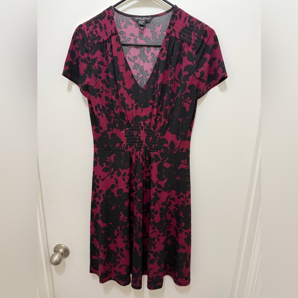 Maggy London Burgundy and Black Floral Midi Dress